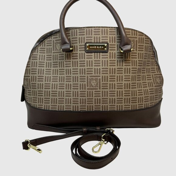 Anne Klein Brown & Beige Geometric Satchel Handbag With Detachable Strap - Picture 2 of 10